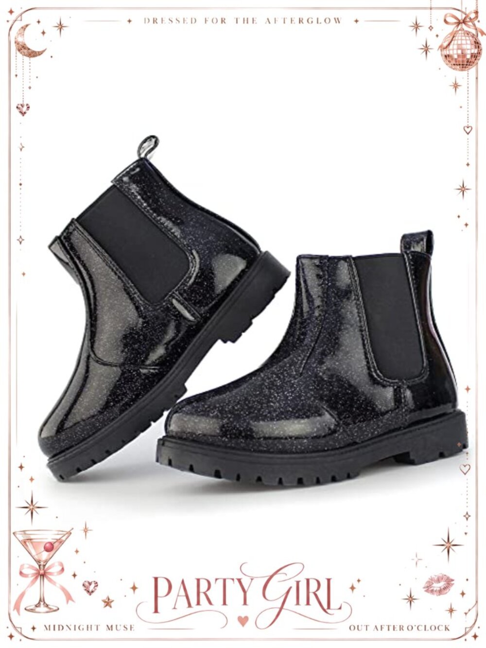 Girls Shiny PU Chelsea Ankle Boots Slip-On Kids Glam